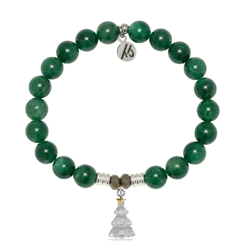 T. Jazelle : Green Kyanite Gemstone Bracelet with Christmas Tree Sterling Silver Charm