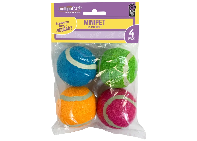 MULTIPET MINIPET SQUEAKY TENNIS BALLS 4PK