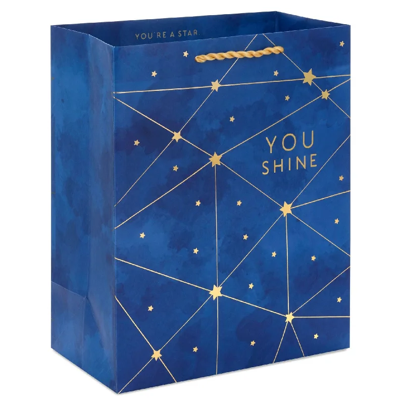 Hallmark : 9.6" Gold Stars on Navy You Shine Medium Gift Bag