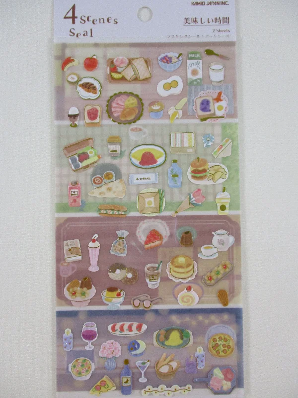 Cute Kawaii Kamio 4 Scenes Series Sticker Sheet -  Food Breakfast Lunch Dinner Burger Pancake Tea Sushi Bread Sweet Cake Milk Egg - for Journal Planner Craft Agenda Organizer Scrapbook