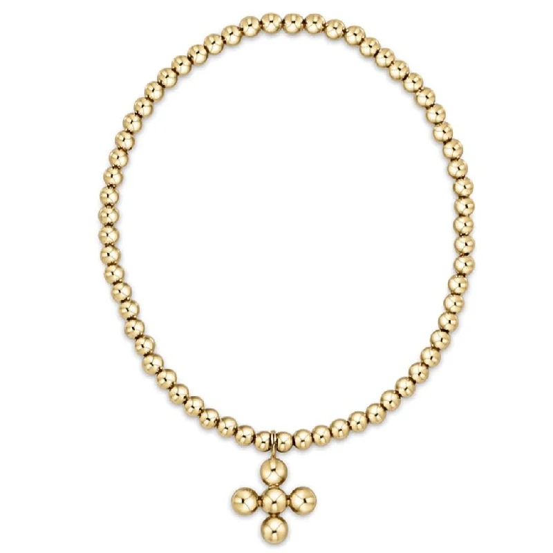 enewton design :  Classic gold 3mm bead bracelet - classic beaded signature cross gold charm - 4mm bead gold