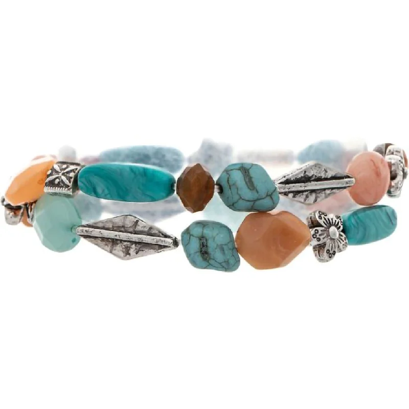 Rain :  Silver Blue Multicolor 2 Row Organic Beads Bracelet