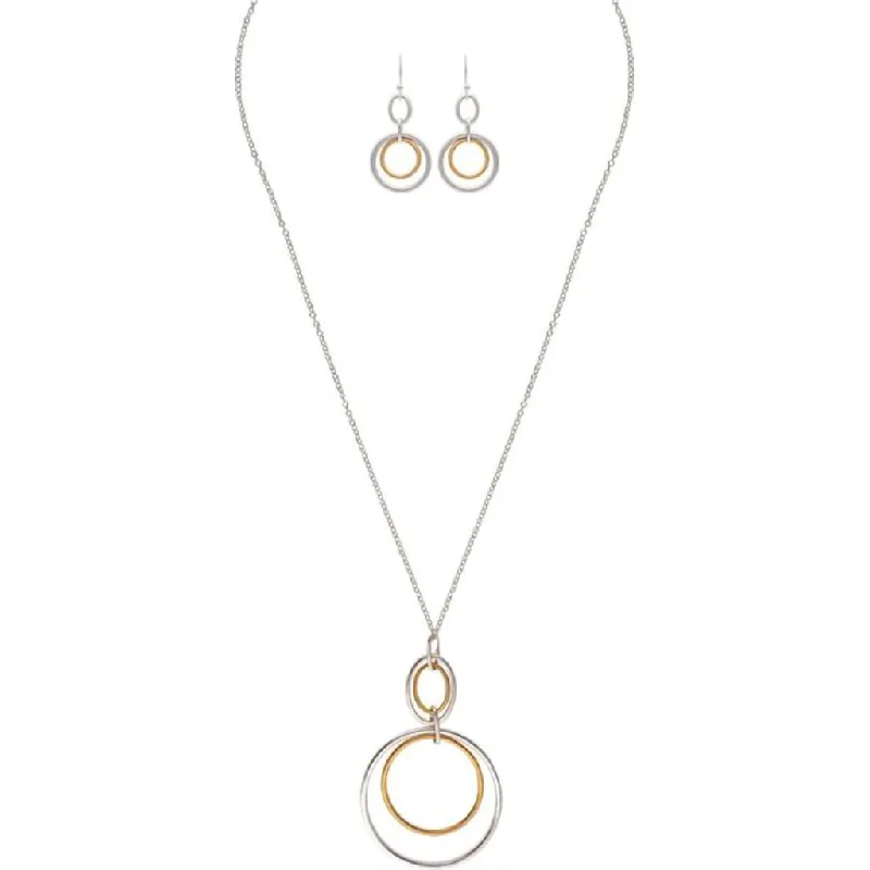 Rain :  Two Tone Link Circles Long Chain Necklace Set