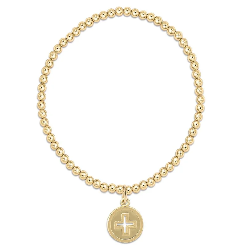 enewton design : Classic gold 3mm bead bracelet - signature cross gold disc