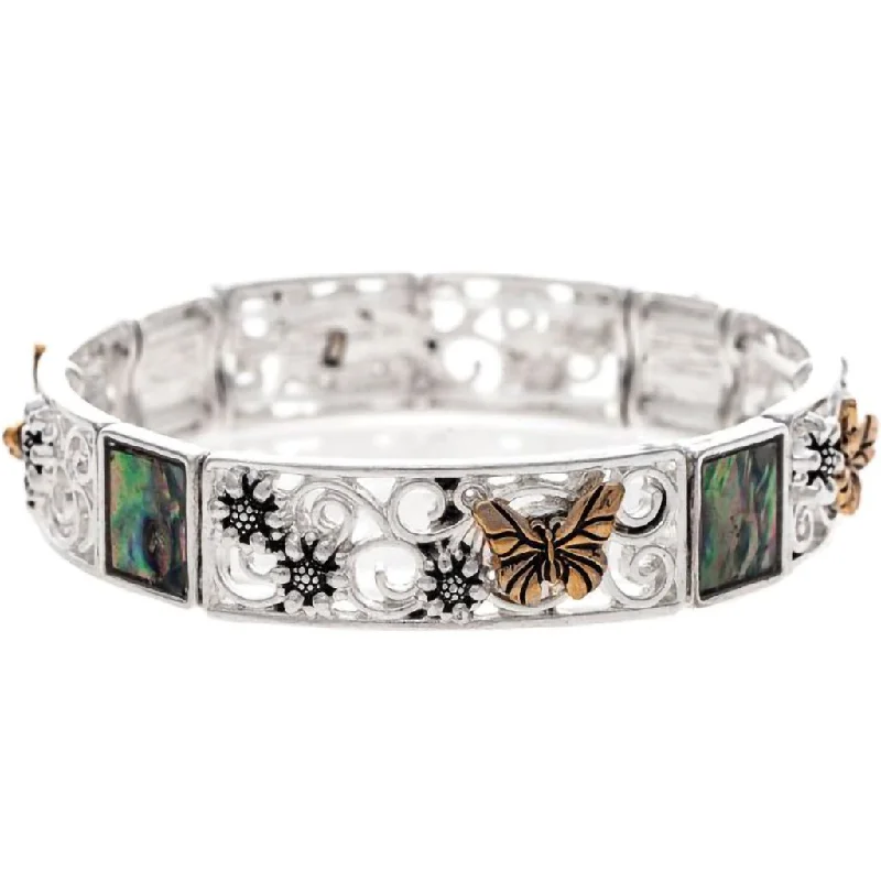 Rain :  Two Tone Flowers & Butterfly Swirl Bracelet