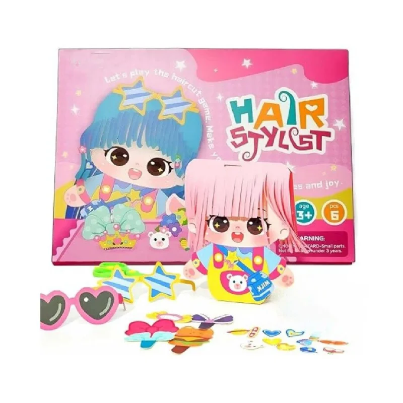 Girls Beauty Hair Styling Paper Kit – DIY Crafts & Haircut Toys for Kids (3 dolls in 1 Set)