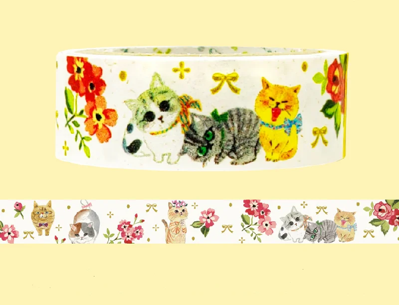 Cute Kawaii Shinzi Katoh Washi / Masking Deco Tape - Cat Kitten Feline Pet ♥ - for Scrapbooking Journal Planner Craft