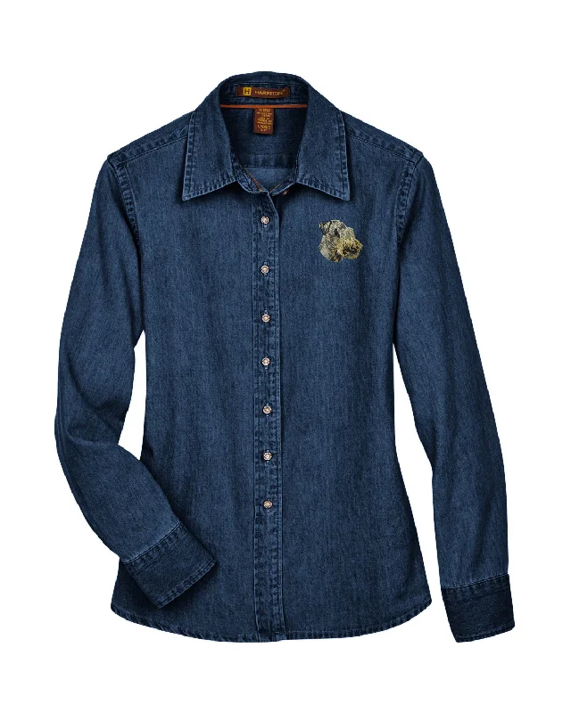 Cesky Terrier Embroidered Ladies Denim Shirts