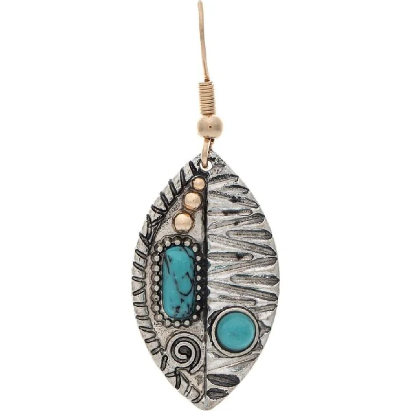 Rain :  Silver/Gold Turquoise Native Leaf Earring