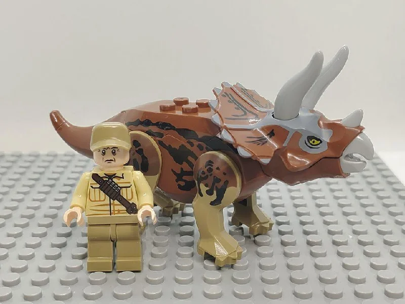 Custom Lego Compatible Jurassic World Ken Wheatley W/ Triceratops Minifig