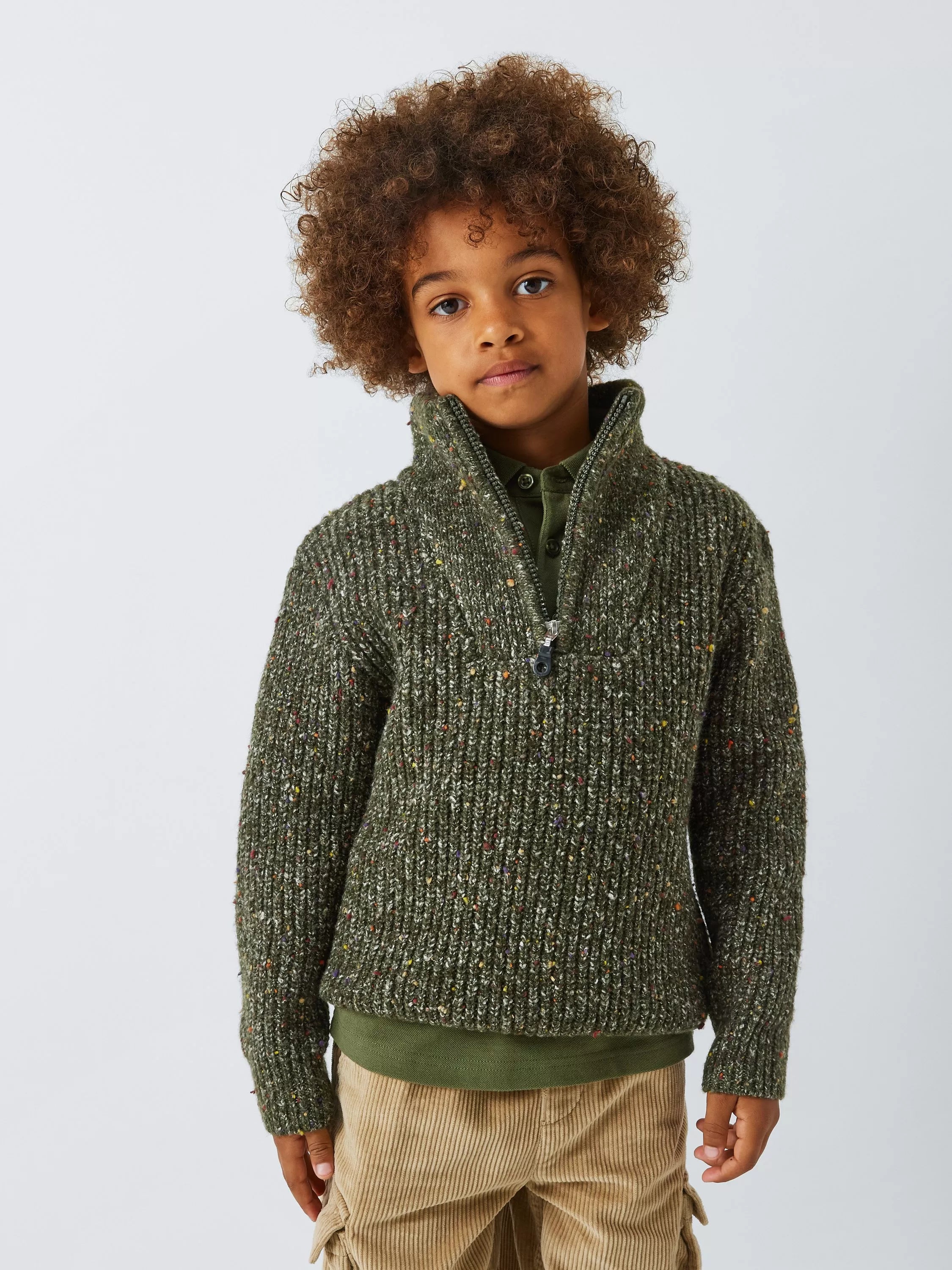 John Lewis Kids' Nep Knit 1/2 Zip Jumper, Khaki